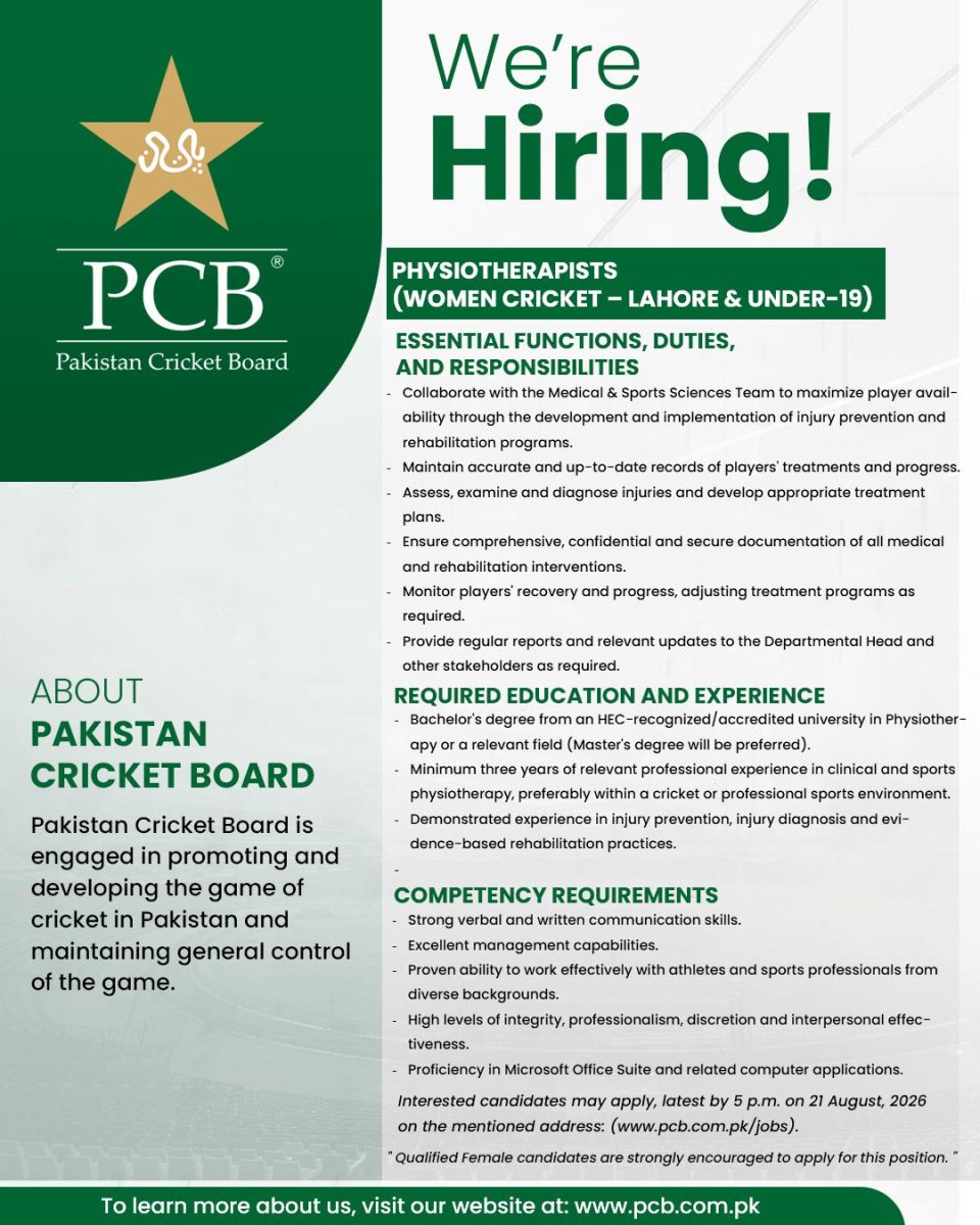 Pakistan Cricket Board PCB Jobs Physiotherapists 1