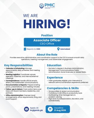 Pakistan Microfinance Investment Company PMIC Jobs Associate Officer