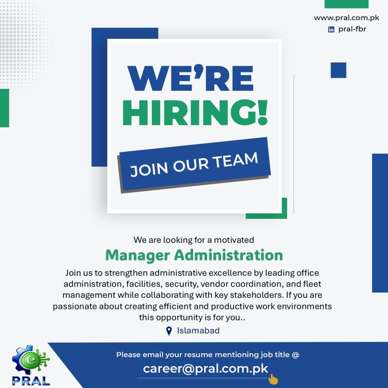 Pakistan Revenue Automation (Pvt) Ltd PRAL Jobs Manager Administration 1
