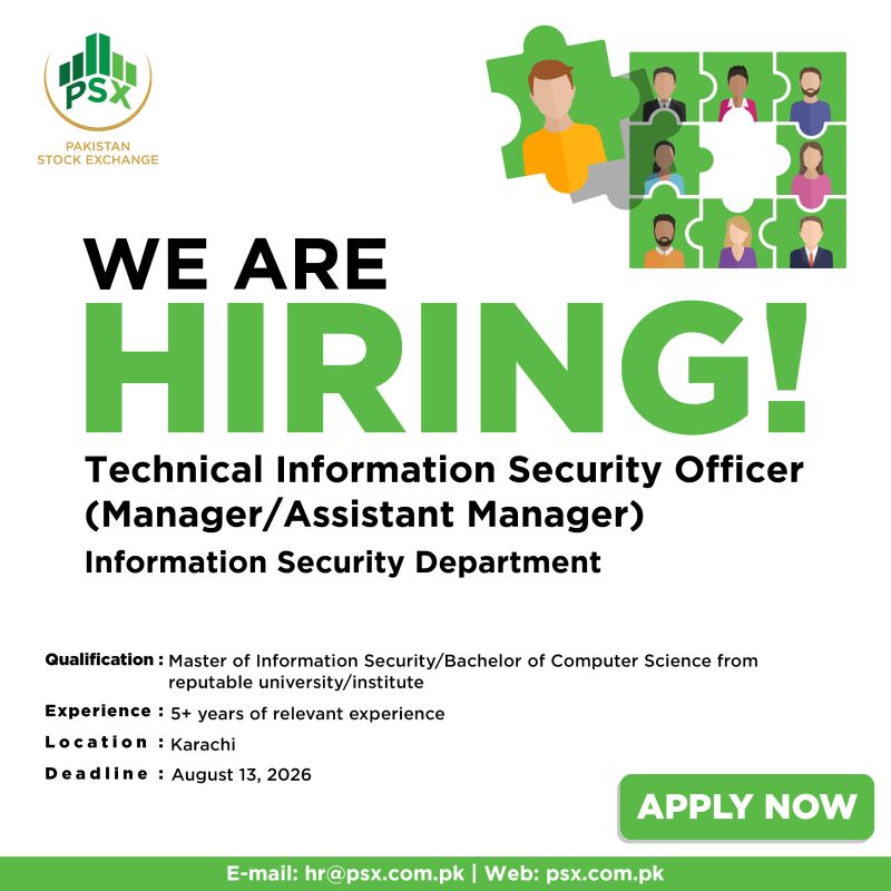 Pakistan Stock Exchange PSX Jobs Technical Information Security Officer 1