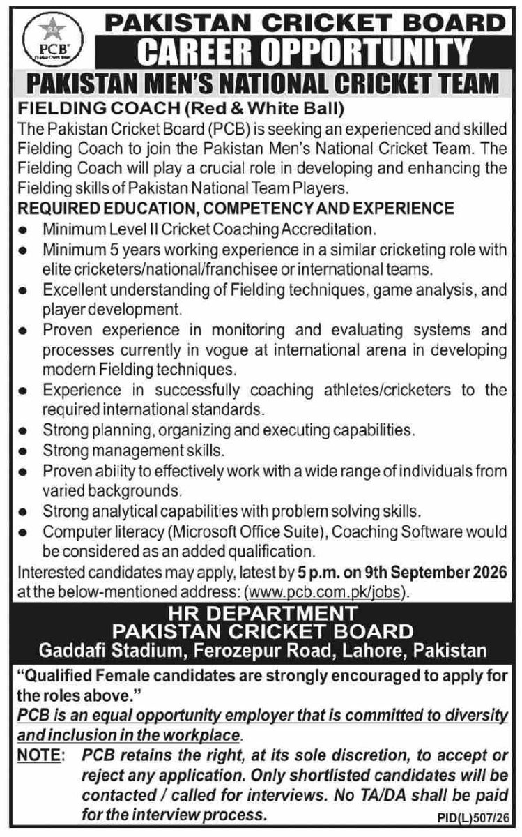 Pakistan Cricket Board PCB Jobs 26 August 2026 Dawn 1