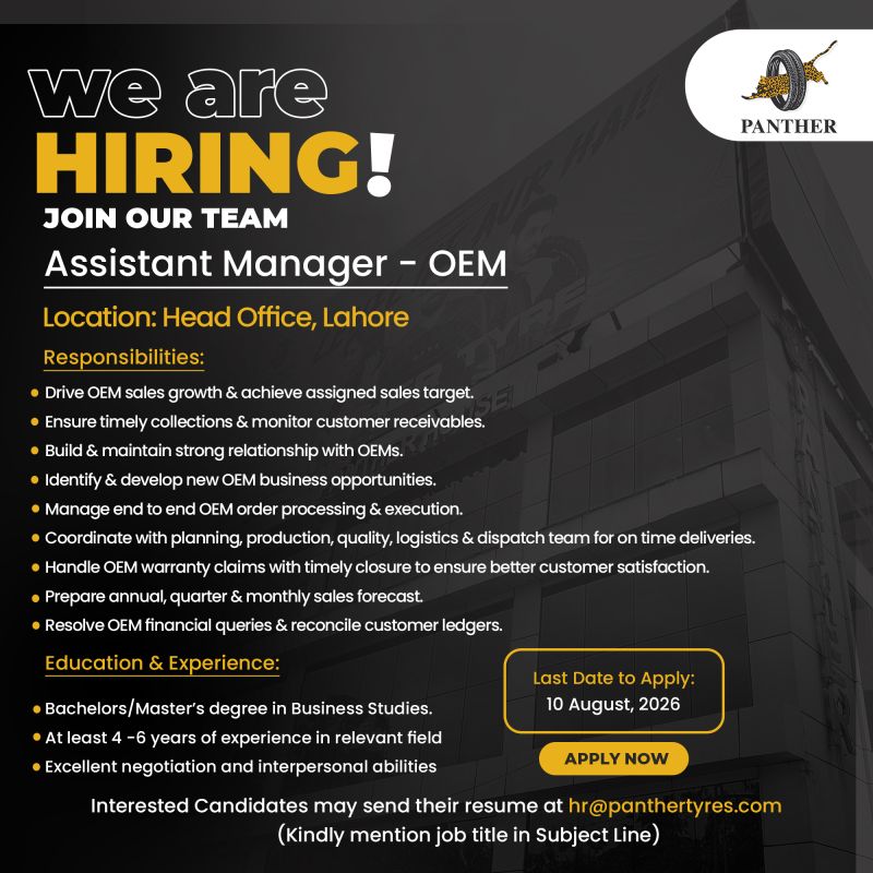Panther Tyres Limited Jobs Assistant Manager OEM 1