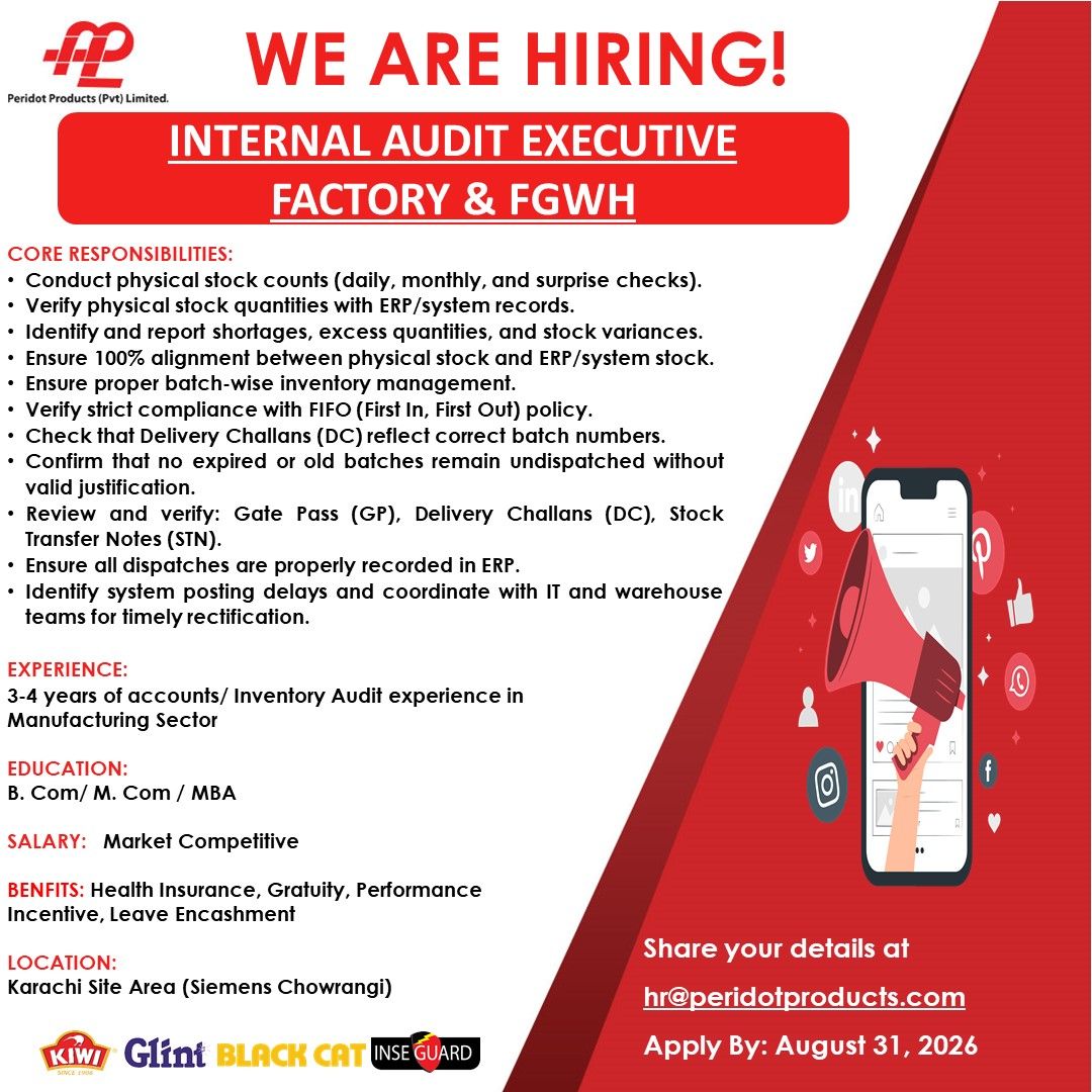 Peridot Products (Pvt) Limited Jobs Internal Audit Executive Factory & FGWH 1