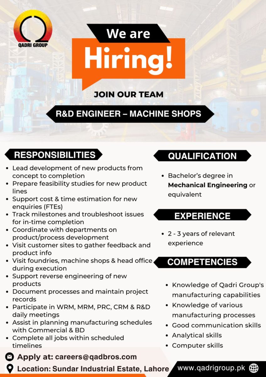 Qadri Group Jobs R&D Engineer 1