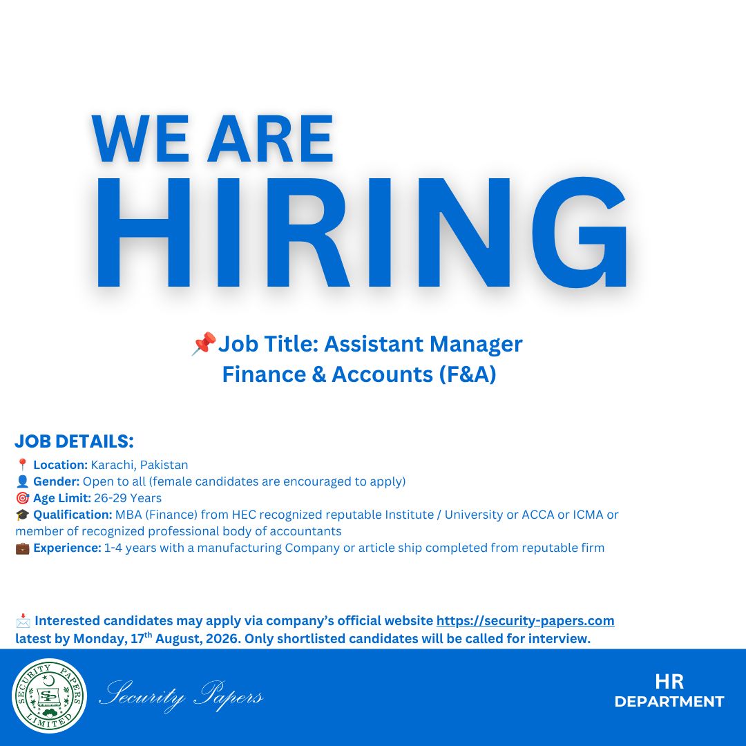 Security Papers Limited Jobs Assistant Manager Finance & Accounts 1
