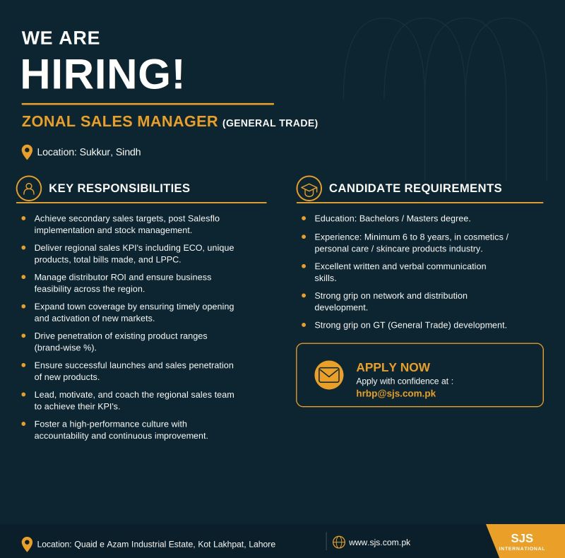 SJS International Jobs Zonal Sales Manager 1