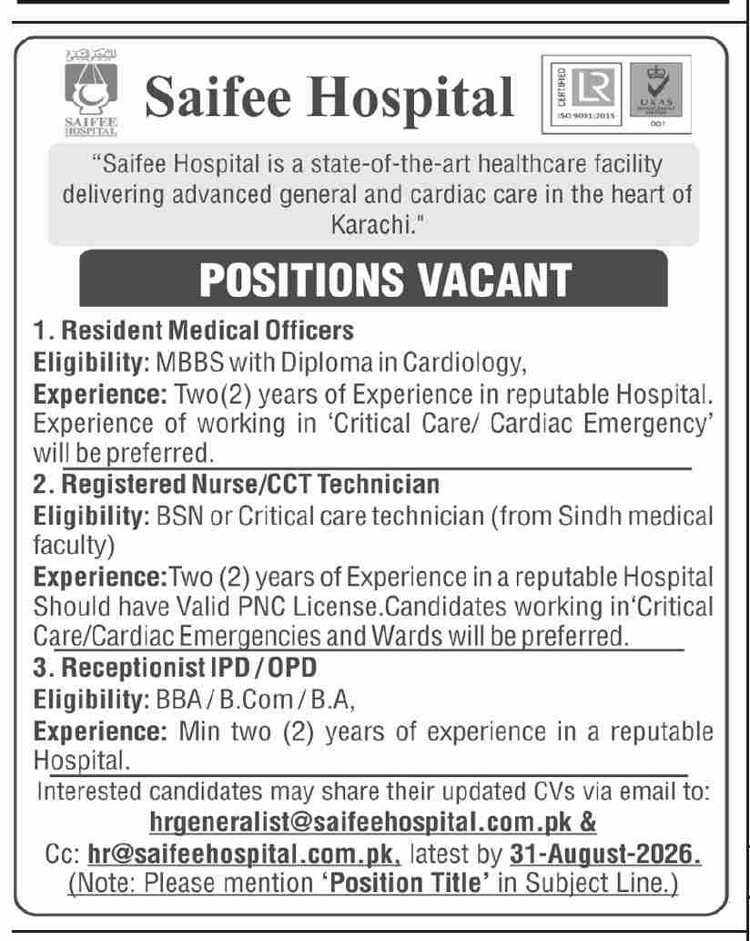 Saifee Hospital Jobs 23 August 2026 Dawn 1