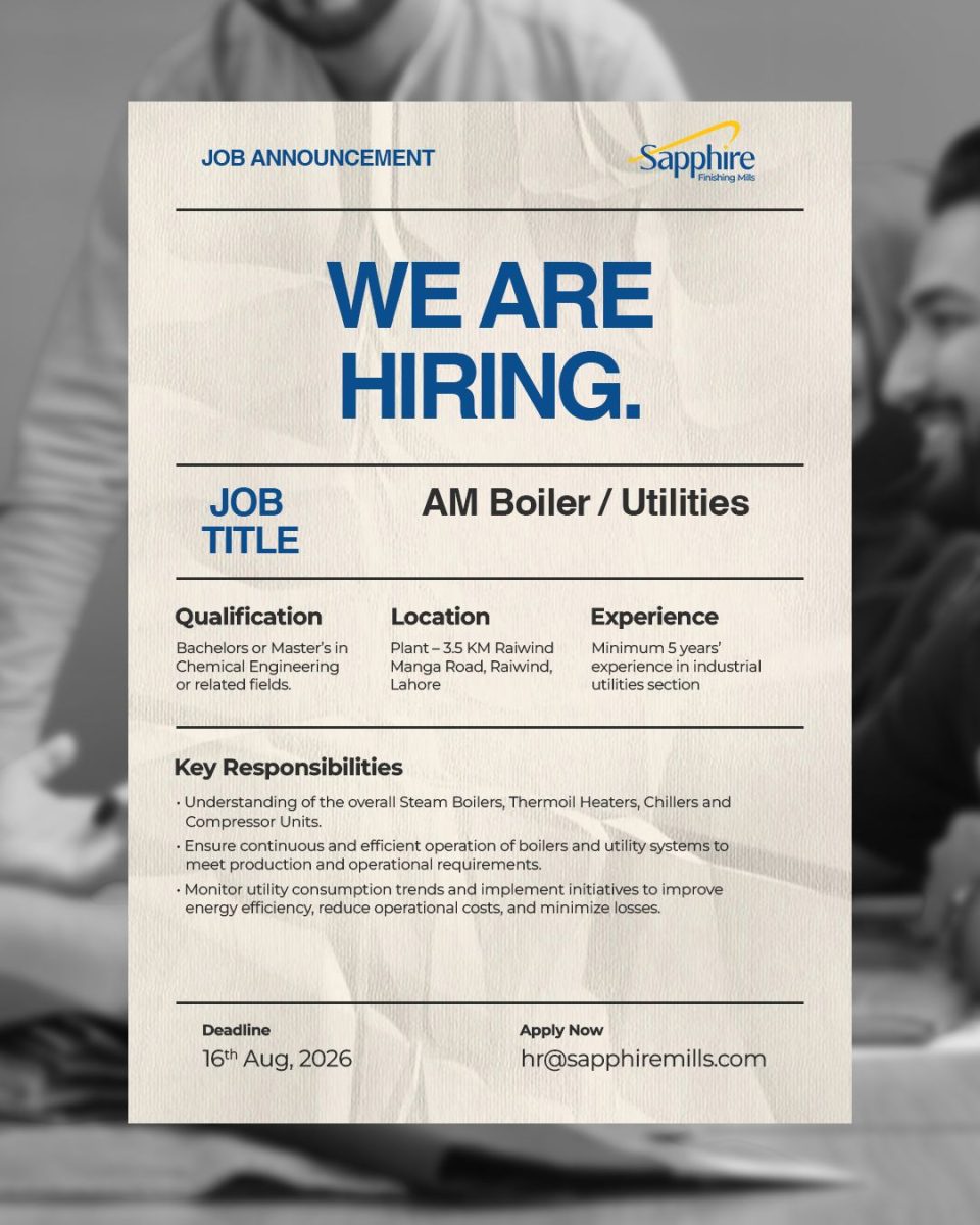 Sapphire Finishing Mills Jobs Assistant Manager Boiler / Utilities 1
