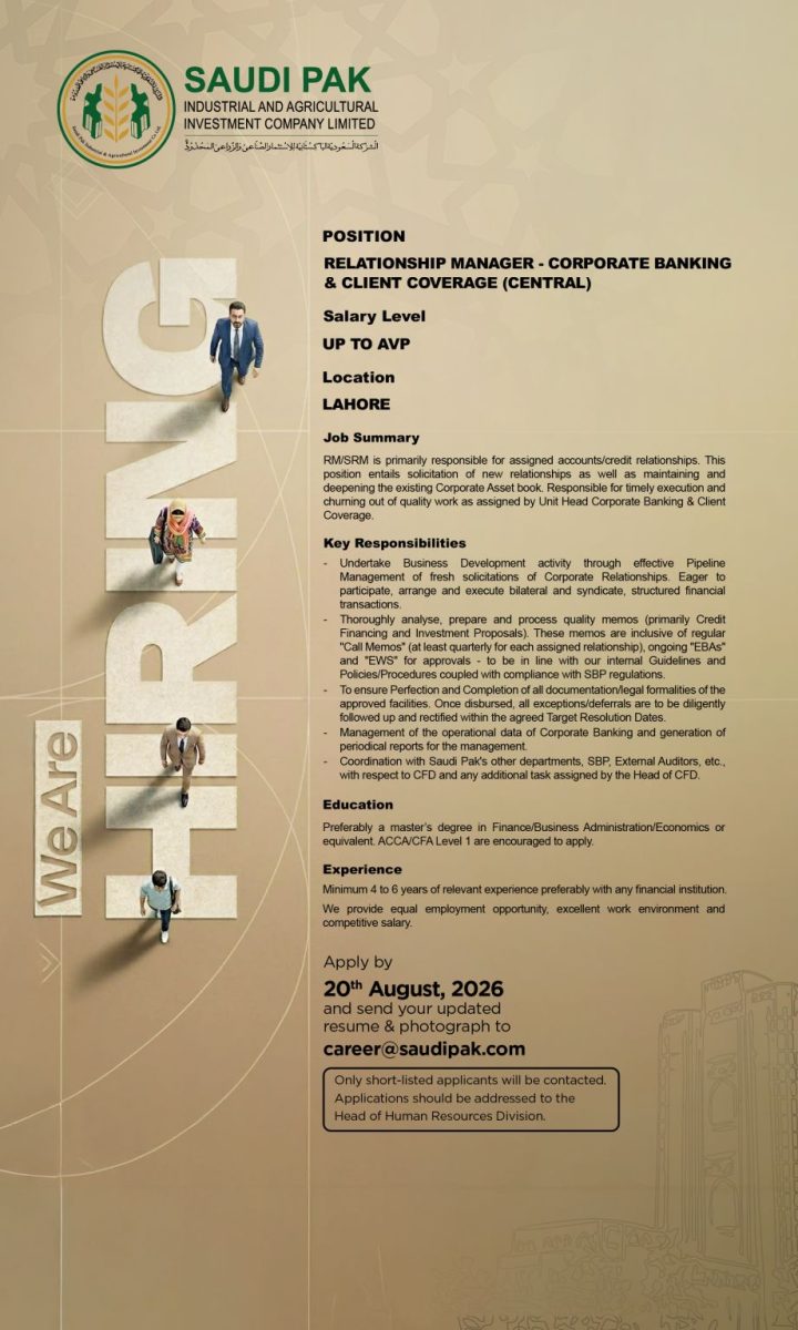 Saudi Pak Industrial & Agricultural Investment Company Limited Jobs Relationship Manager   1