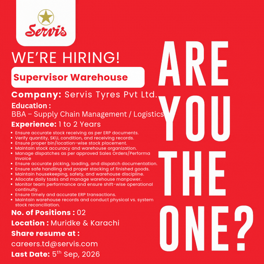 Servis Tyres Pvt Ltd Jobs Supervisor Warehouse 1