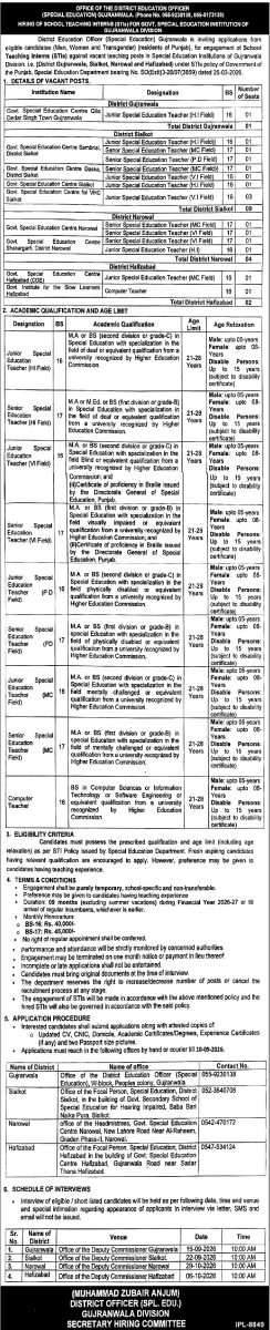 Special Education Department Punjab Jobs 26 August 2026 Express Tribune 1