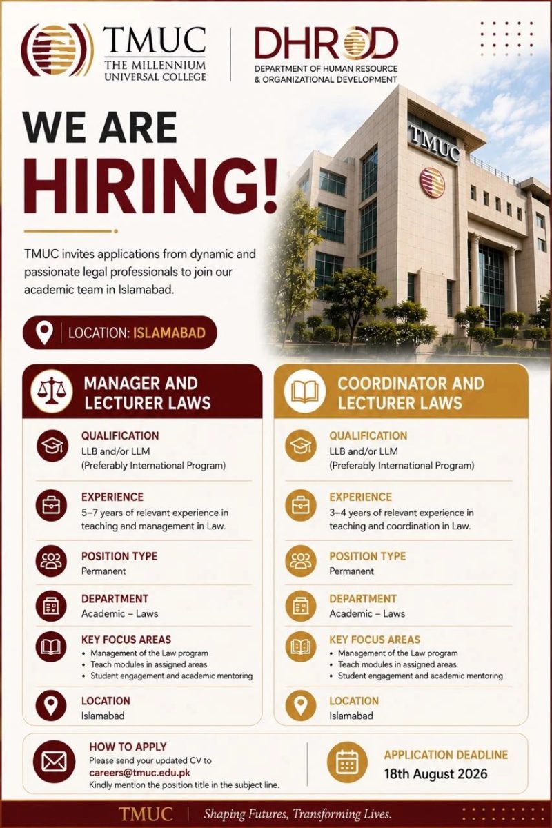 TMUC The Millennium Universal College Jobs August 2026 1