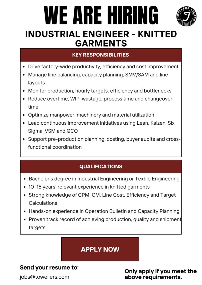 Towellers Limited Jobs Industrial Engineer Knitted Garments 1