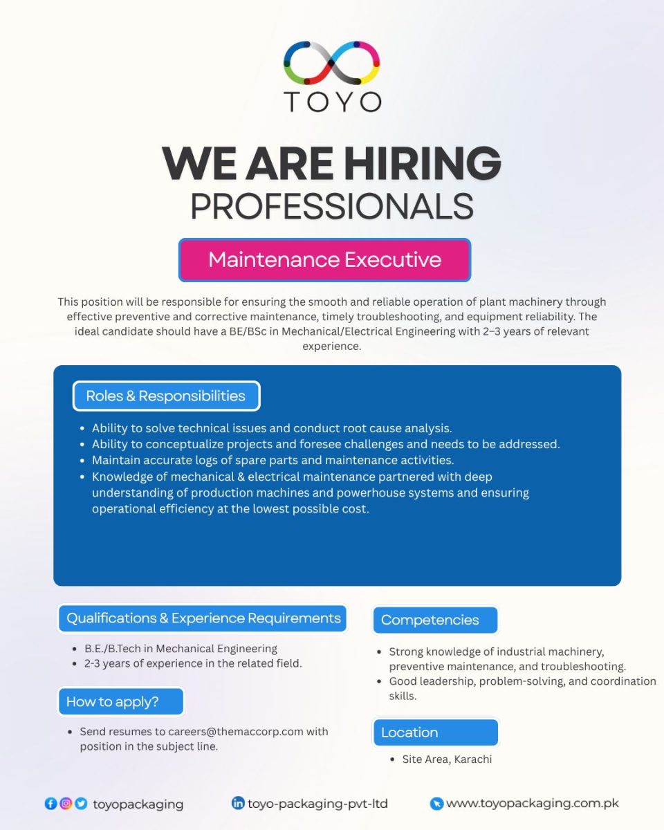 Toyo Packaging Pvt Ltd Jobs Maintenance Executive 1