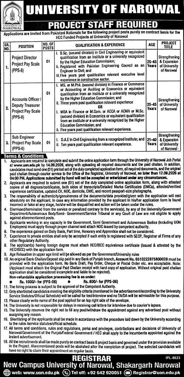 University of Narowal Jobs 20 August 2026 Express 1