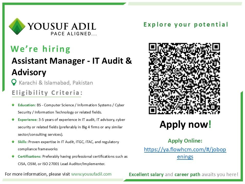 Yousuf Adil Chartered Accountants Jobs Assistant Manager IT Audit & Advisory 1