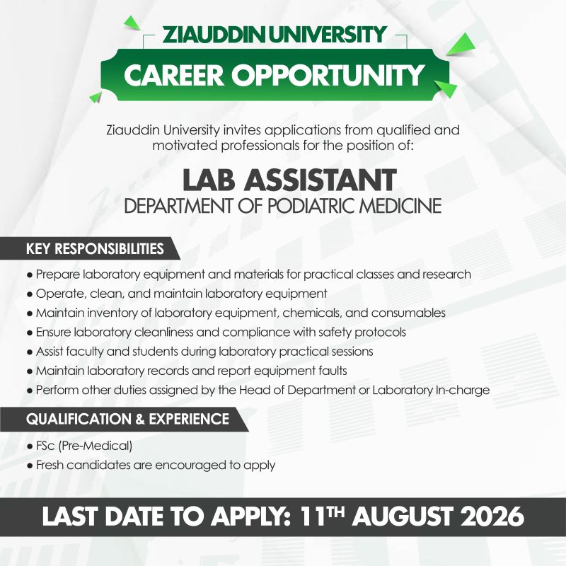 Ziauddin University Jobs Lab Assistant 1