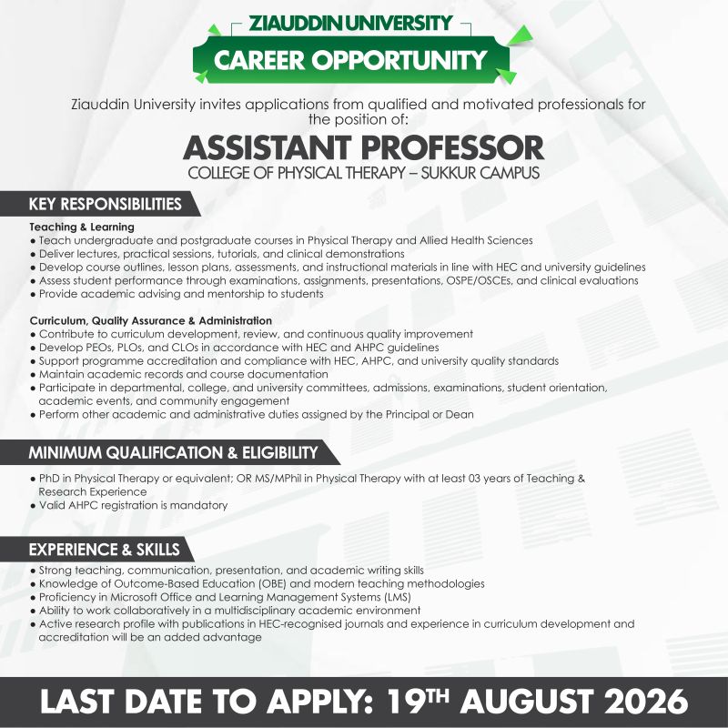 Ziauddin University Jobs Assistant Professor 1