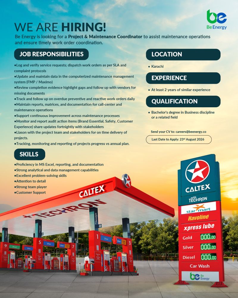 Be Energy Limited Jobs Project & Maintenance Coordinator 1