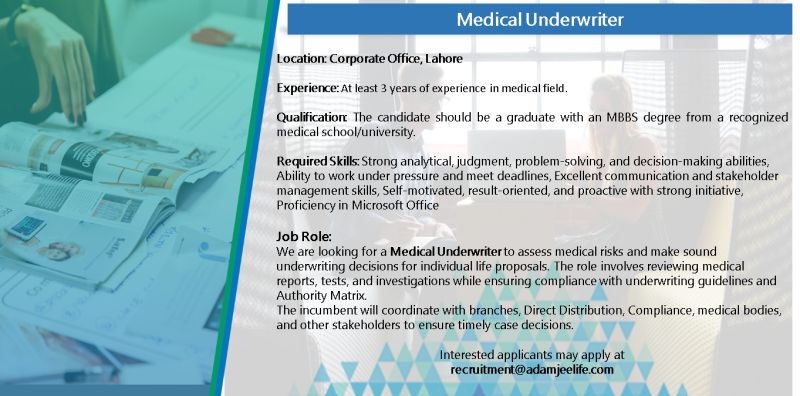 Adamjee Life Insurance Company Jobs Medical Underwriter 1