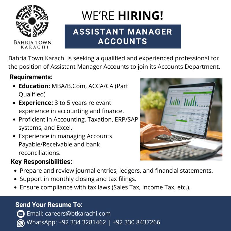 Bahria Town Karachi Jobs Assistant Manager Accounts 1