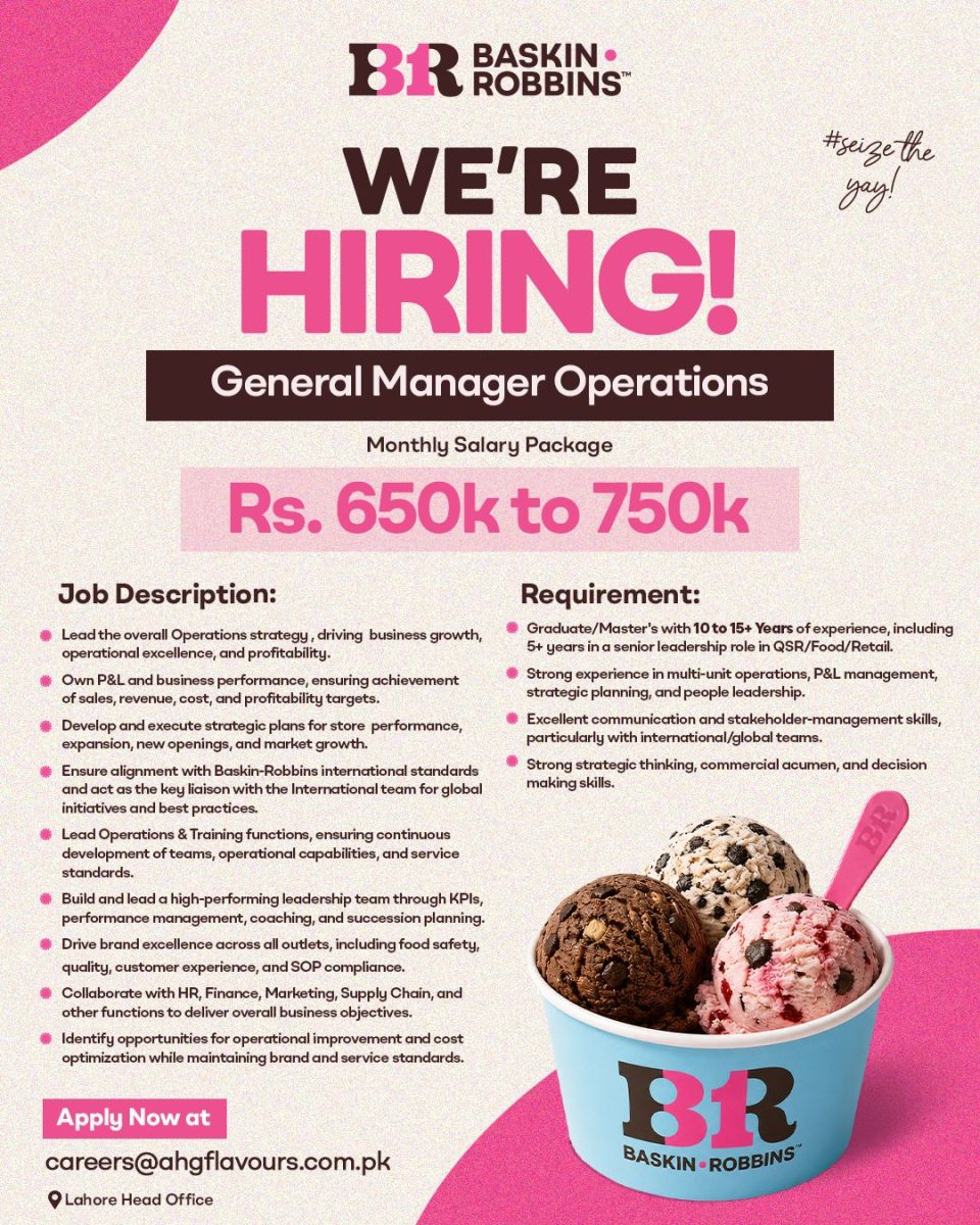Baskin Robbins BR Pakistan Jobs General Manager Operations  1