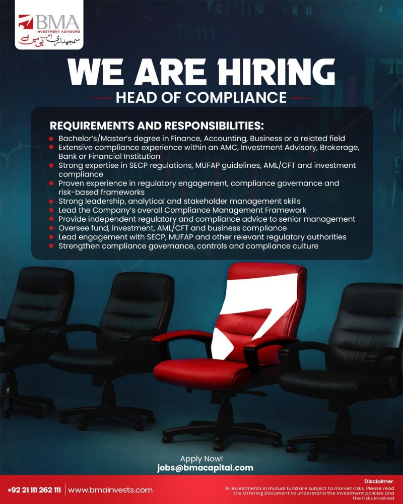 BMA Investment Advisors Limited Jobs Head of Compliance 1