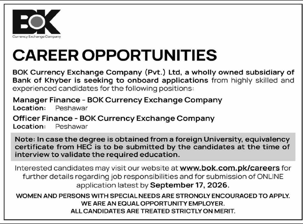 BOK Currency Exchange Co Pvt Ltd Jobs 03 September 2026 Dawn 1