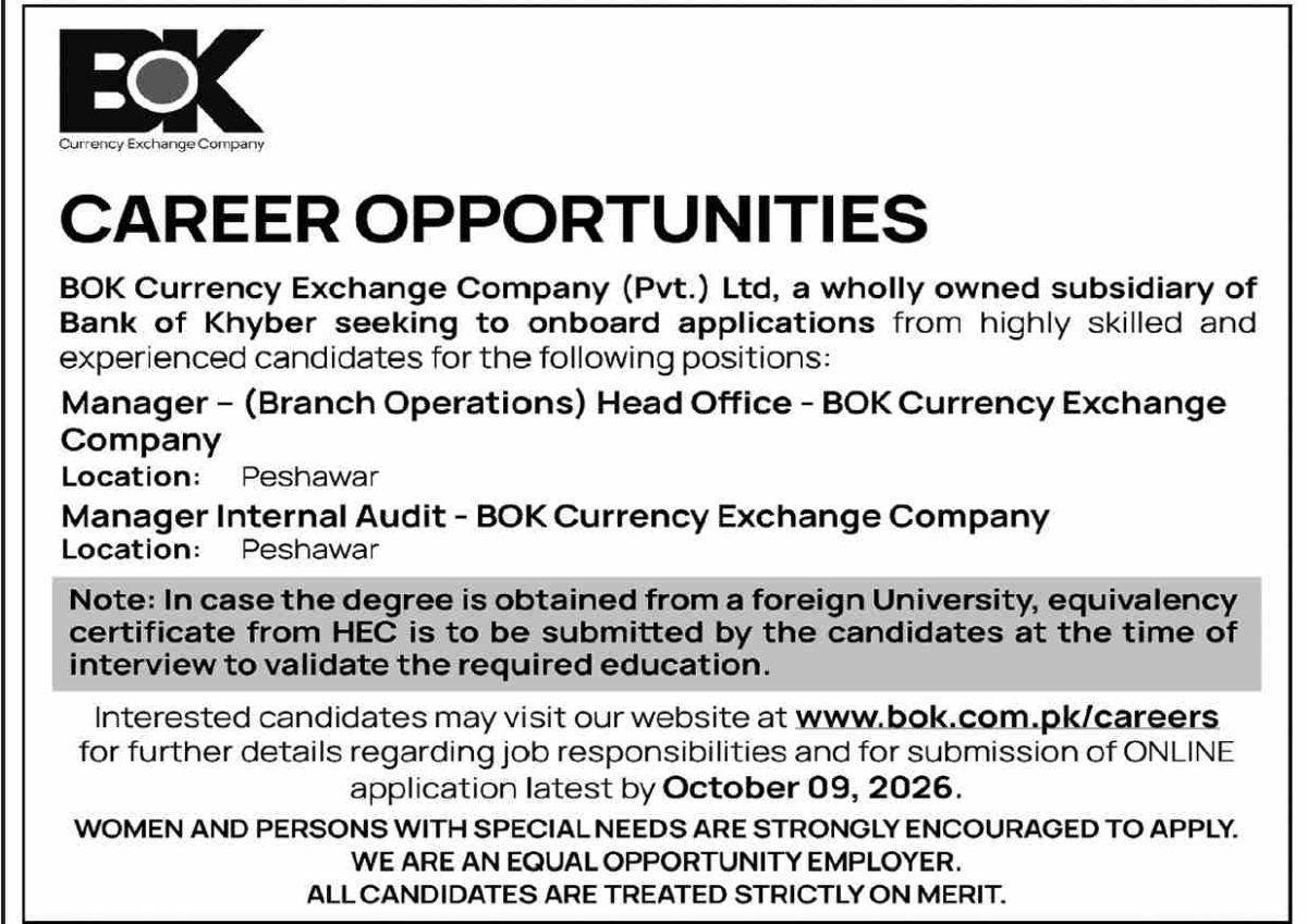 BOK Currency Exchange Co Pvt Ltd Jobs 29 September 2026 Dawn 1