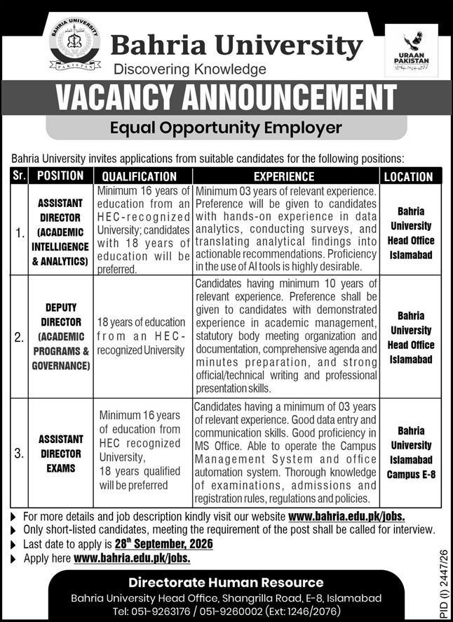Bahria University Jobs 13 September 2026 Express 1