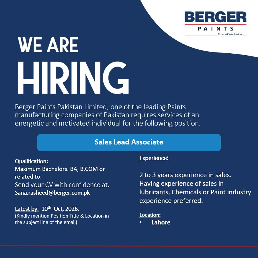 Berger Paints Pakistan Jobs Sales Lead Associate 1
