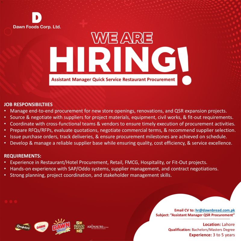 Dawn Foods Corporation Ltd Jobs Assistant Manager Quick Service Restaurant Procurement 1