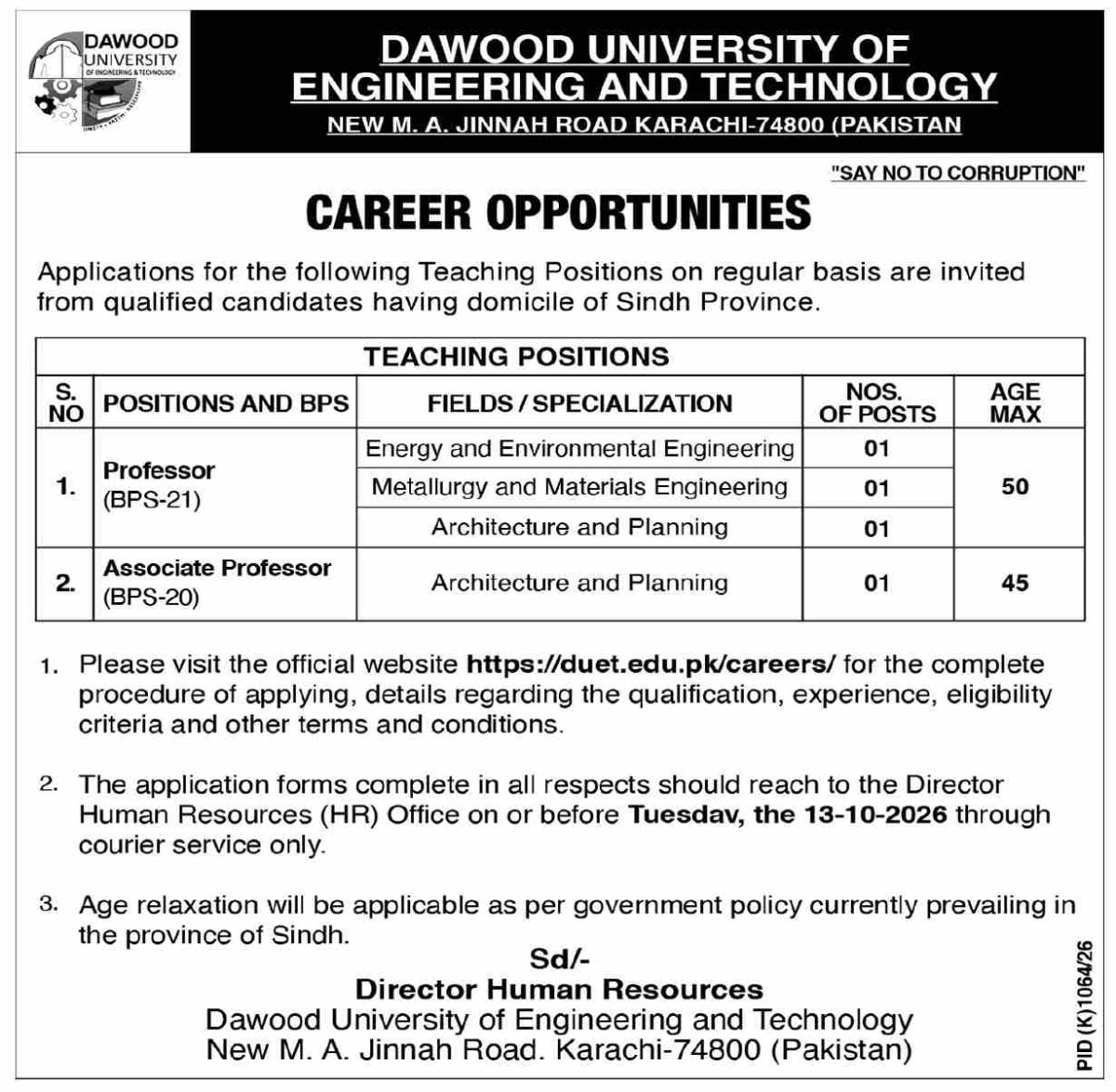 Dawood University Engineering & Technology Jobs 29 September 2026 Dawn 01 1
