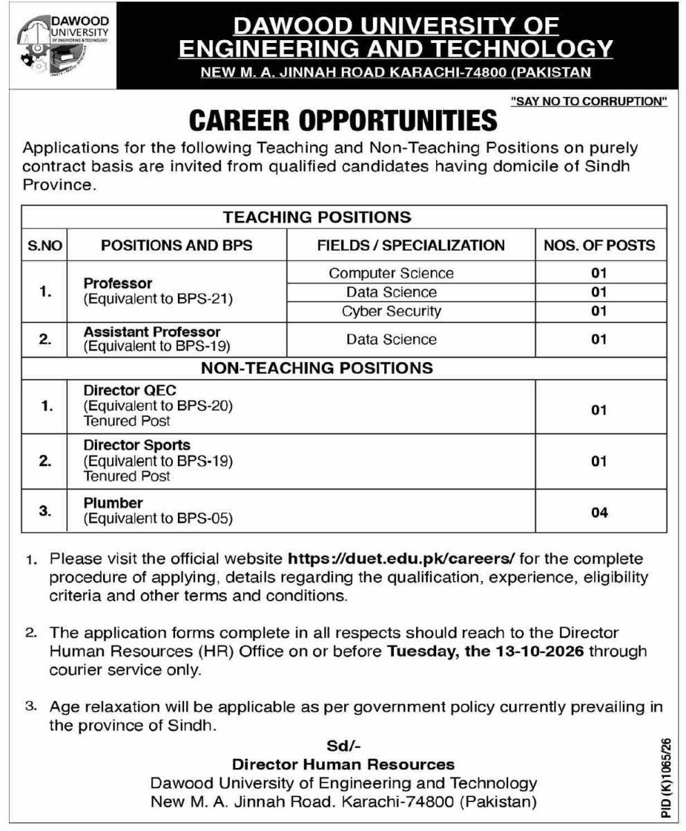 Dawood University Engineering & Technology Jobs 29 September 2026 Dawn 1