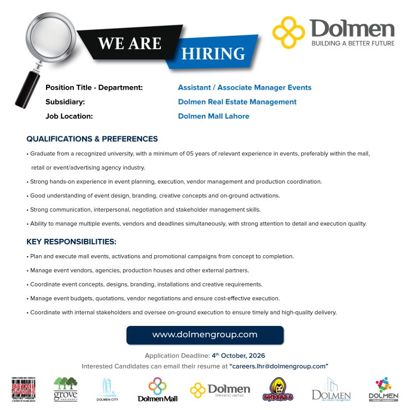 Dolmen Group Jobs Assistant / Associate Manager Events 1