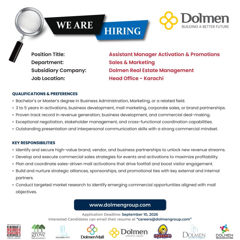 Dolmen Group Jobs Assistant Manager Activation & Promotions 1