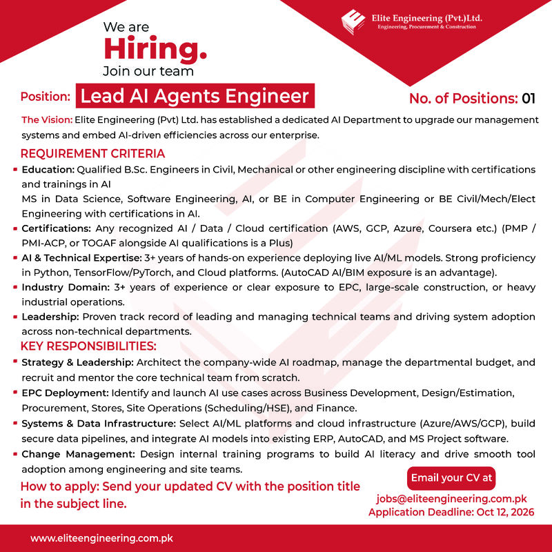 Elite Engineering Pvt Ltd Jobs Lead AI Agents Engineer 1