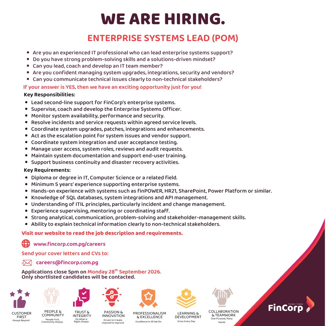 Fin Corporation Jobs Enterprise Systems Lead 1