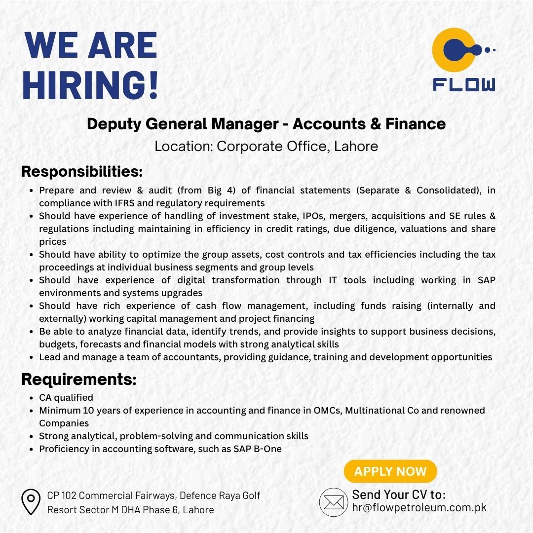 Flow Petroleum Pvt Ltd Jobs Deputy General Manager Accounts & Finance 1
