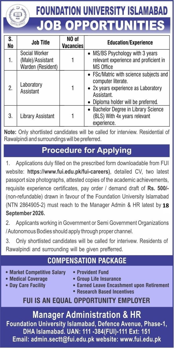 Foundation University Islamabad Jobs September 2026 1
