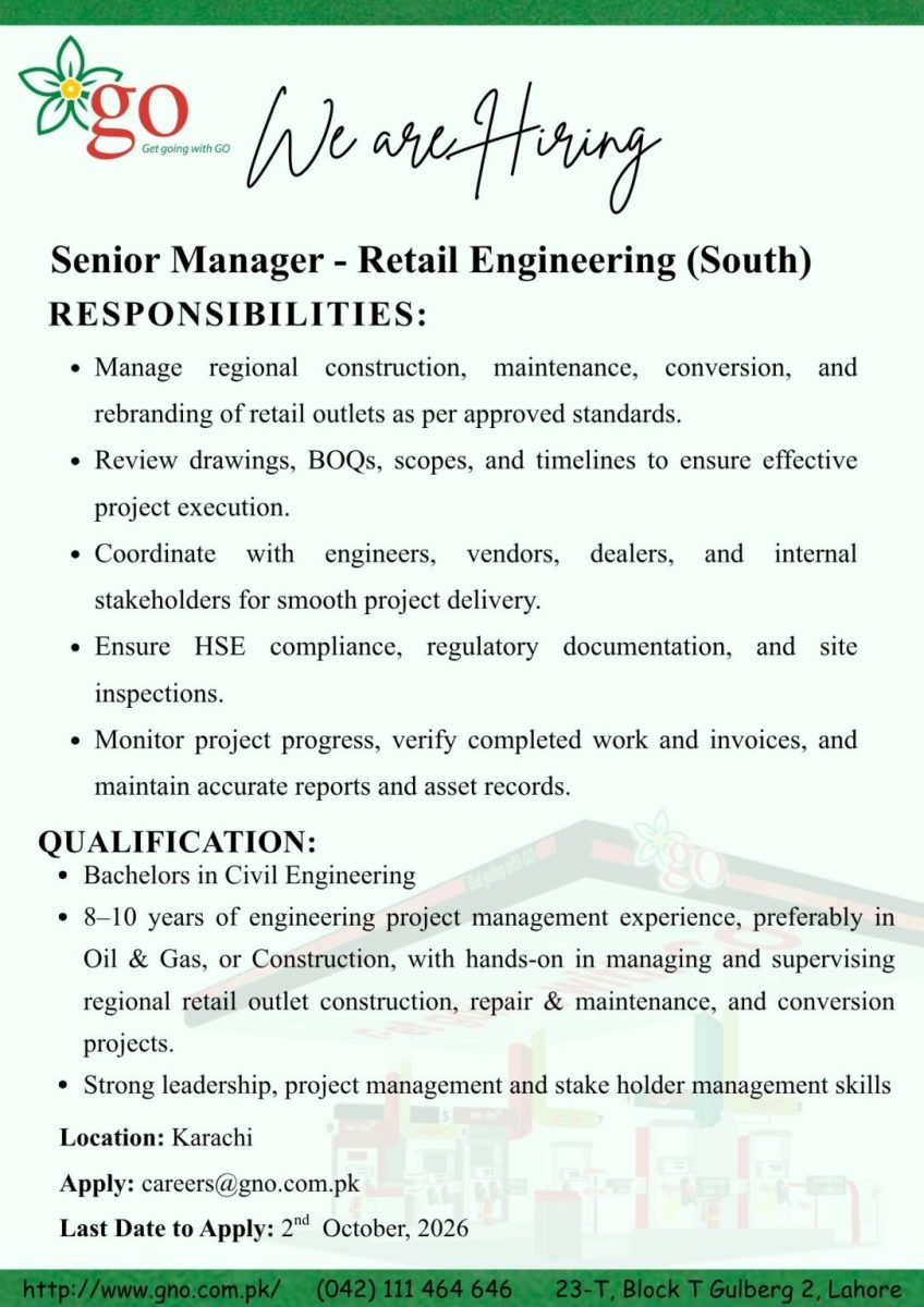 Gas & Oil Pakistan Jobs Senior Manager Retail Engineering 1