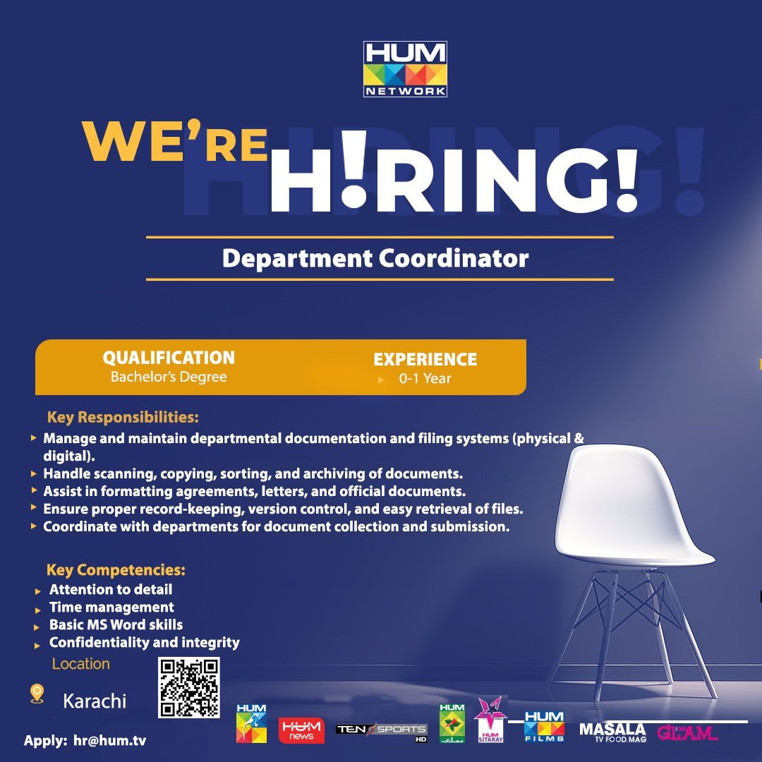 HUM Tv Network Jobs Department Coordinator 1
