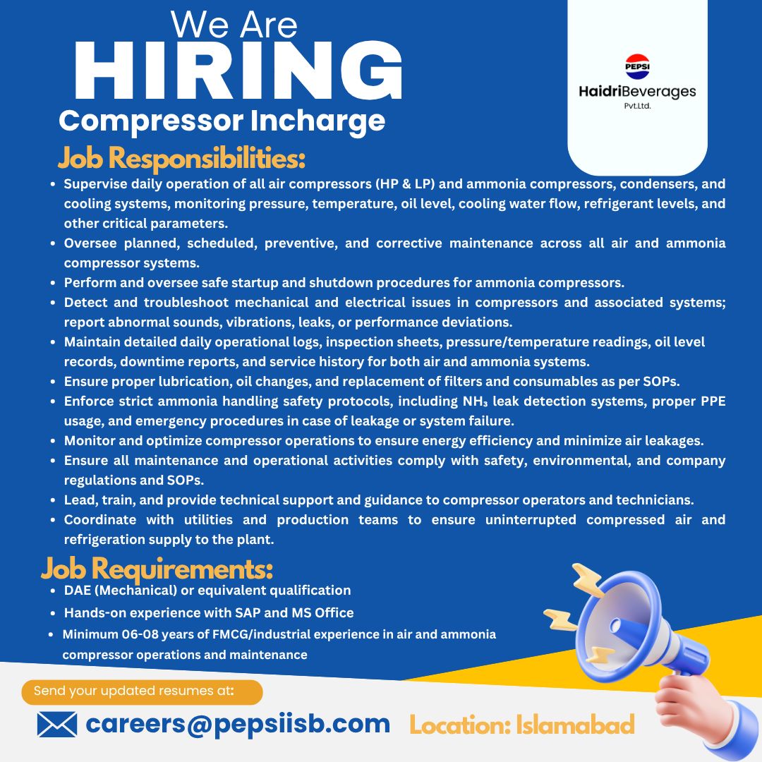 Haidri Beverages Pvt Ltd Jobs Compressor Incharge 1