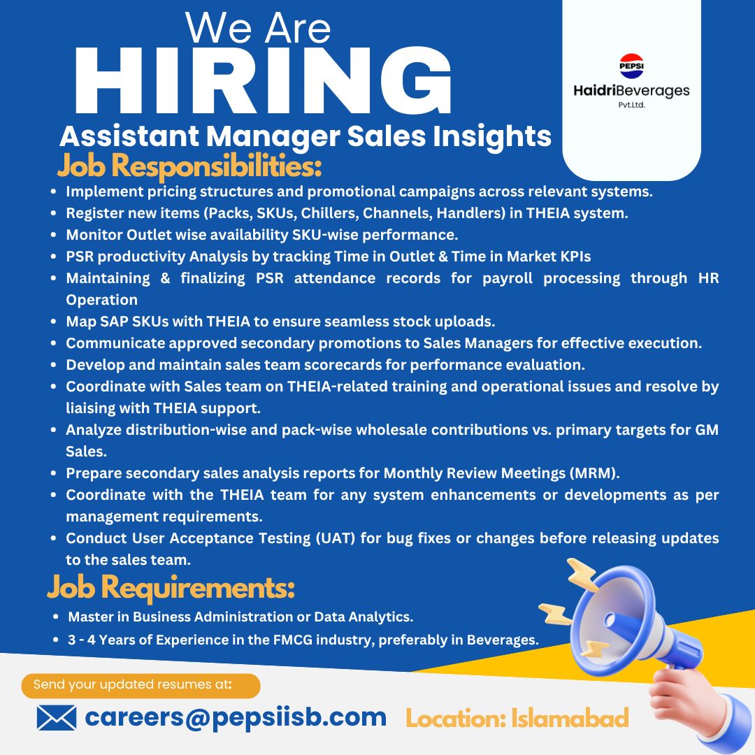 Haidri Beverages Pvt Ltd PEPSI Jobs Assistant Manager Sales Insights 1
