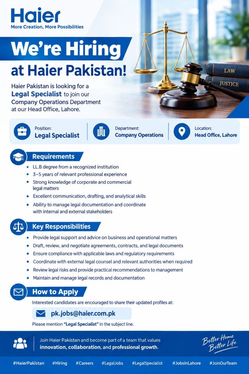 Haier Pakistan Jobs Legal Specialist 1