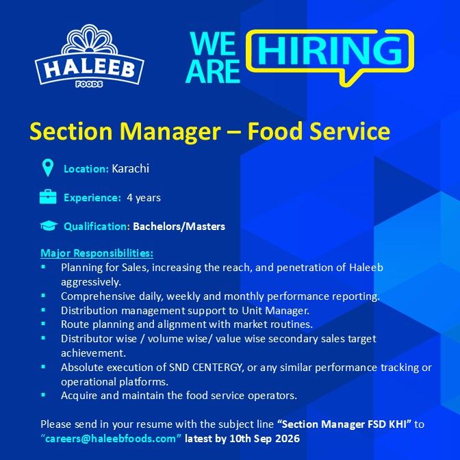 Haleeb Foods Jobs Section Manager Food Service 1