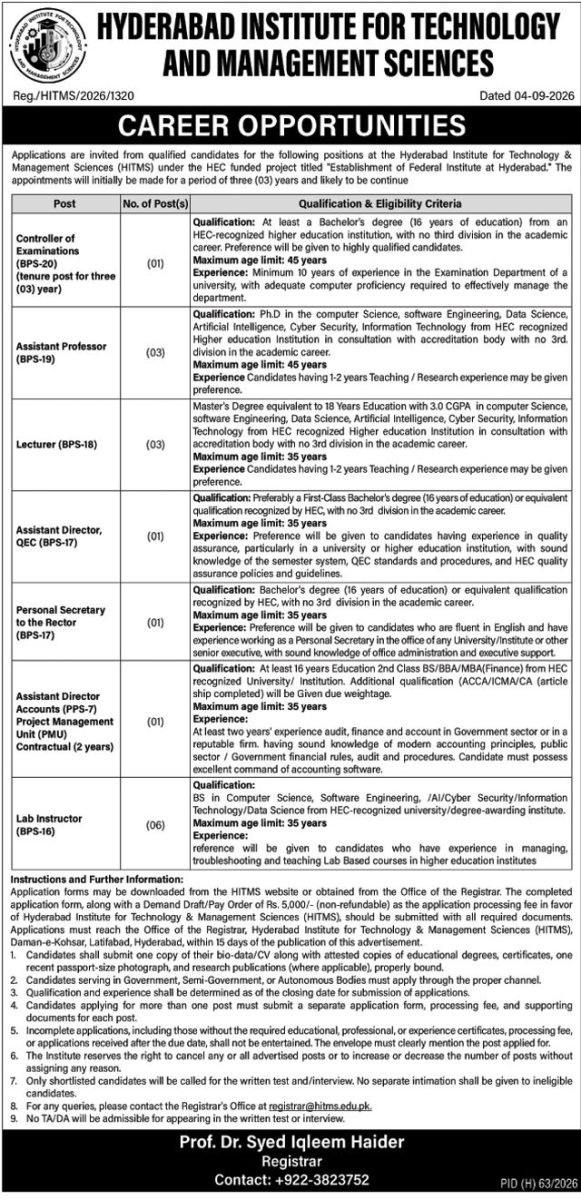 Hyderabad Institute For Technology And Management Sciences Jobs 06 September 2026 The Nation 1