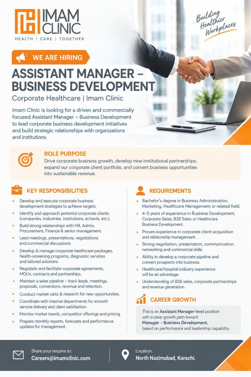 Imam Clinic Jobs Assistant Manager Business Development  1