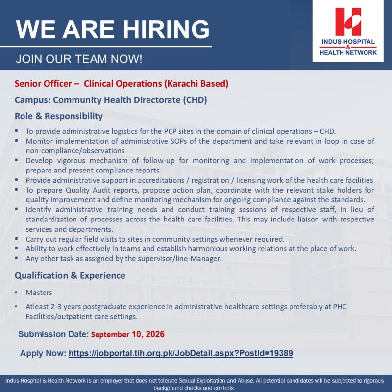 Indus Hospital & Health Network Jobs September 2026 1