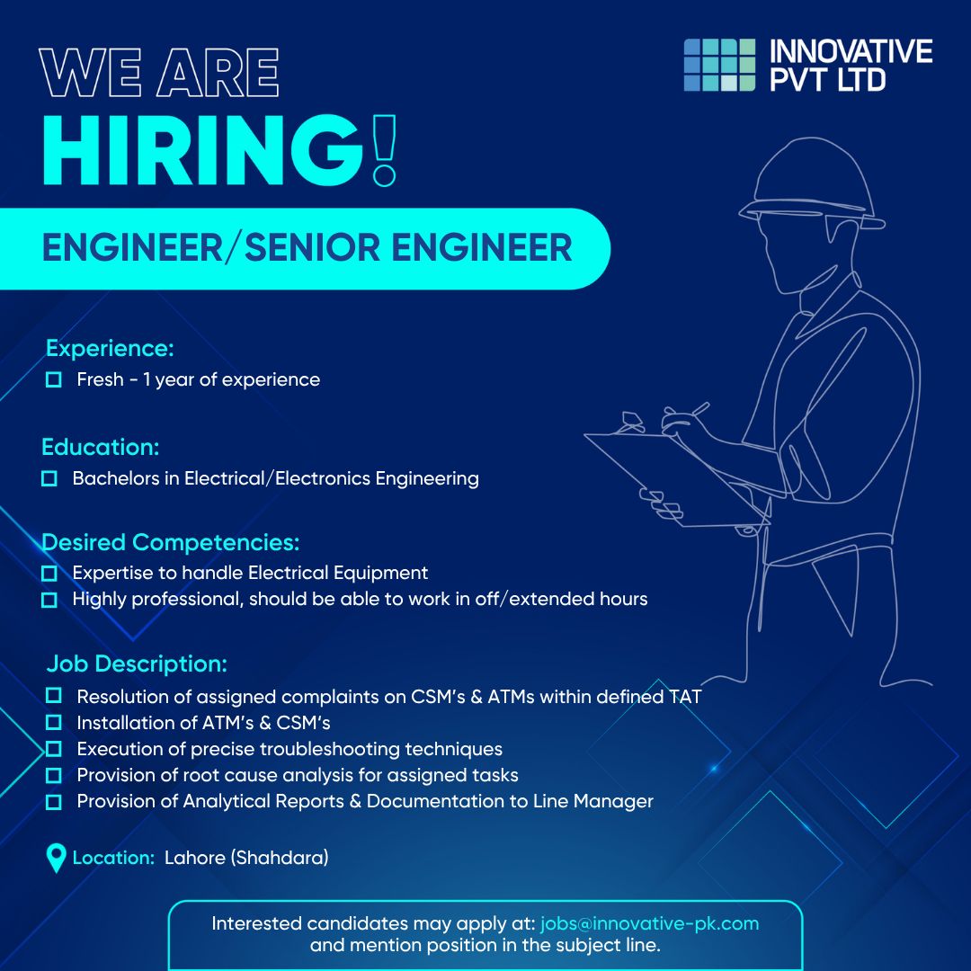 Innovative Pvt Ltd Jobs Electrical Engineer / Sr Electrical Engineer 1